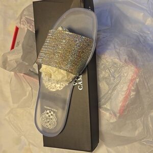 NIB Vince Camuto Embellished Metallic Silver Sparkle Jaquell Jelly Slide Sandal
